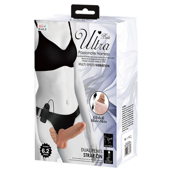 16 cm Belden Bağlamalı Çift Taraflı Yeni Nesil Titreşimli Strapon Dildo