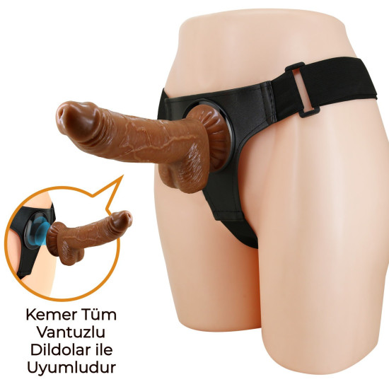 20 cm Belden Bağlamalı İçi Dolu Strapon Melez Penis - Micheal