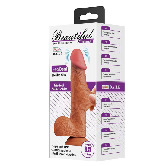 21,8 cm Çift Katmanlı Gerçekçi Titreşimli Dildo Vibratör Penis - Bahamut