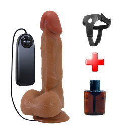 21,8 cm Et Dokulu Gerçekçi Çift Katmanlı Titreşimli Belden Bağlamalı Silikon Penis – Bahamut