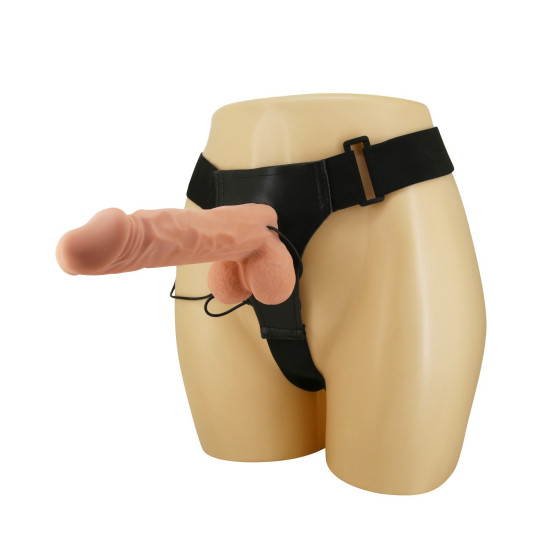 24 cm Belden Bağlamalı İçi Dolu Titreşimli Büyük Strapon Penis
