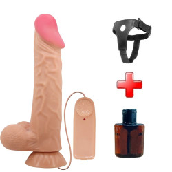 24 cm Kıkırdak Yapılı Çift Katmanlı Gerçekçi Titreşimli Belden Bağlamalı Dildo Penis - Sadik