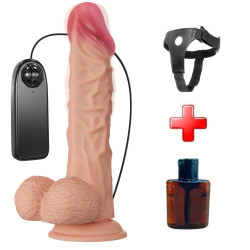 24 cm Titreşimli Realistik Belden Bağlamalı Vantuzlu Dildo Penis - Buraq