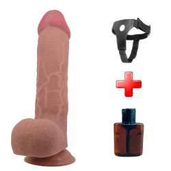 Belden Bağlamalı 23,4 cm Çift Katmanlı Gerçekçi Melez Dildo Penis - Emeka