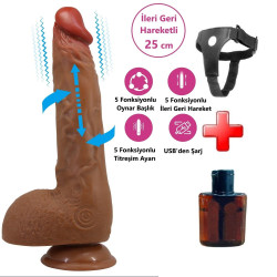 Belden Bağlamalı USB Şarjlı 25 cm Oynar Başlı İleri Geri Hareketli Titreşimli Dildo - Wilks