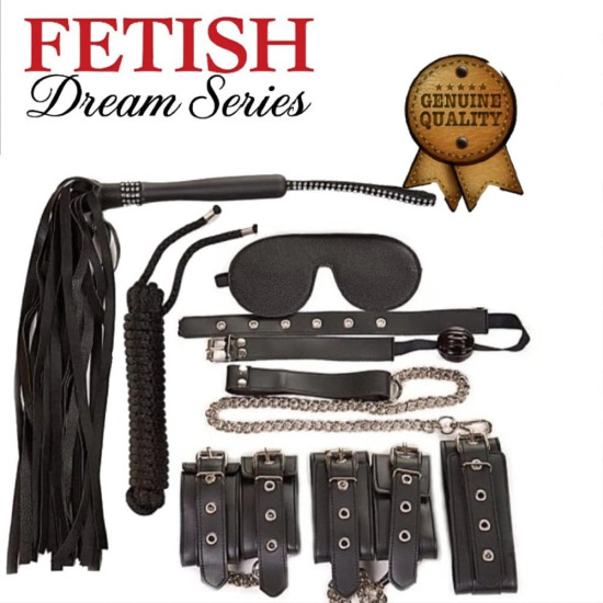 Fetiş Deri BDSM Fantasy Bağlama Seti – 7 Parça Siyah