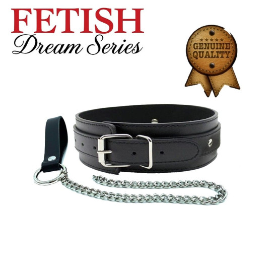 Fetiş Deri Zincirli Boyun Tasması – Siyah